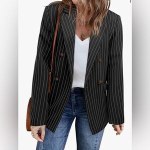 Lisa Jo Double Breasted, Pinstripe, Suit Jacket. Sz 7-8 Black/Grey